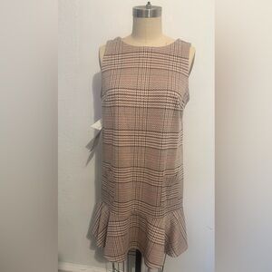 LOFT Plaid Sleeveless Dress - Brown and Cream